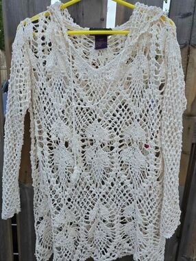 Tangerine Cream Silk Open Crochet Silk Tunic